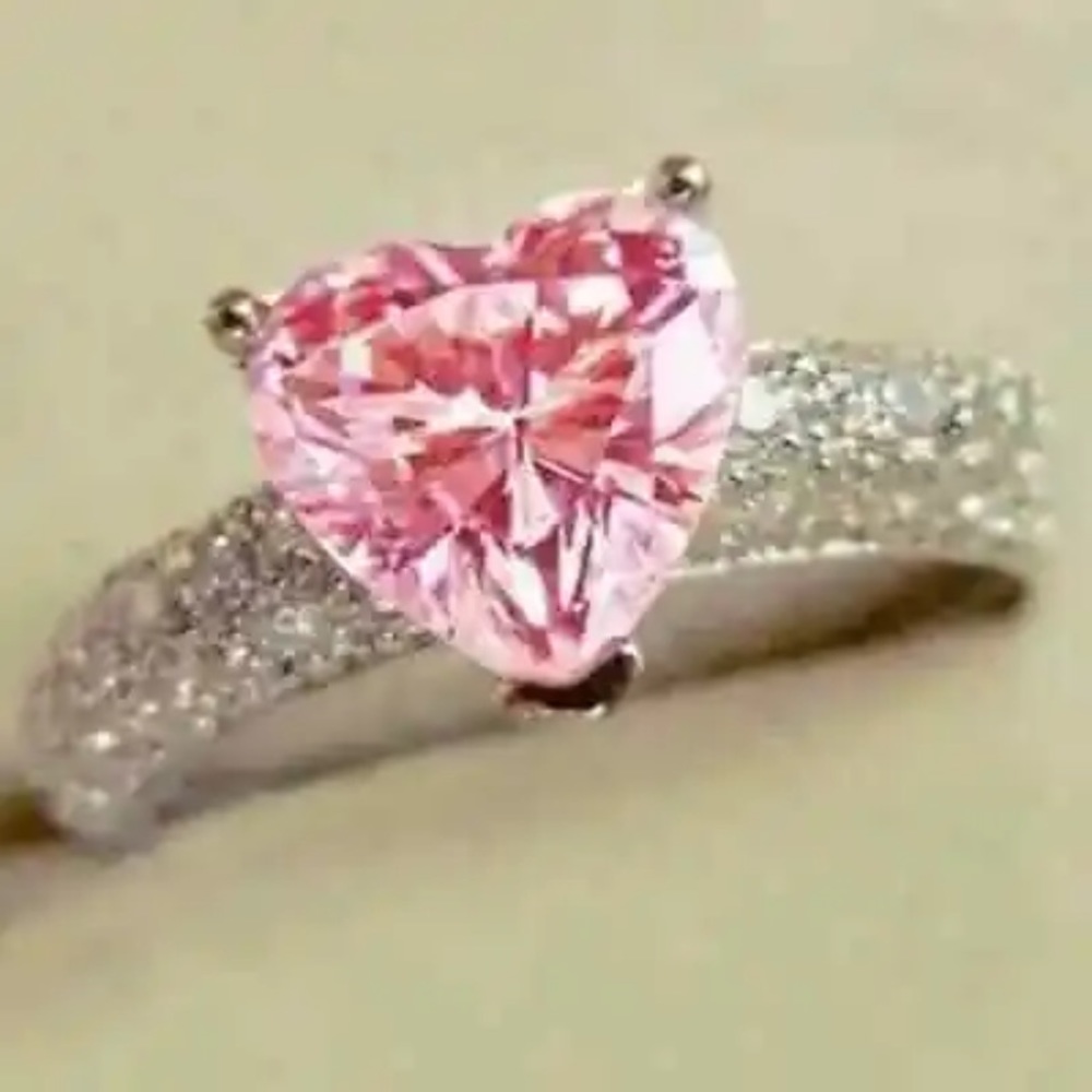 14k White Gold over 9.25 Sterling Siver & Faceted Pink Sapphire Ring 3kt